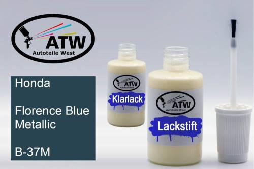 Honda, Florence Blue Metallic, B-37M: 20ml Lackstift + 20ml Klarlack - Set, von ATW Autoteile West.